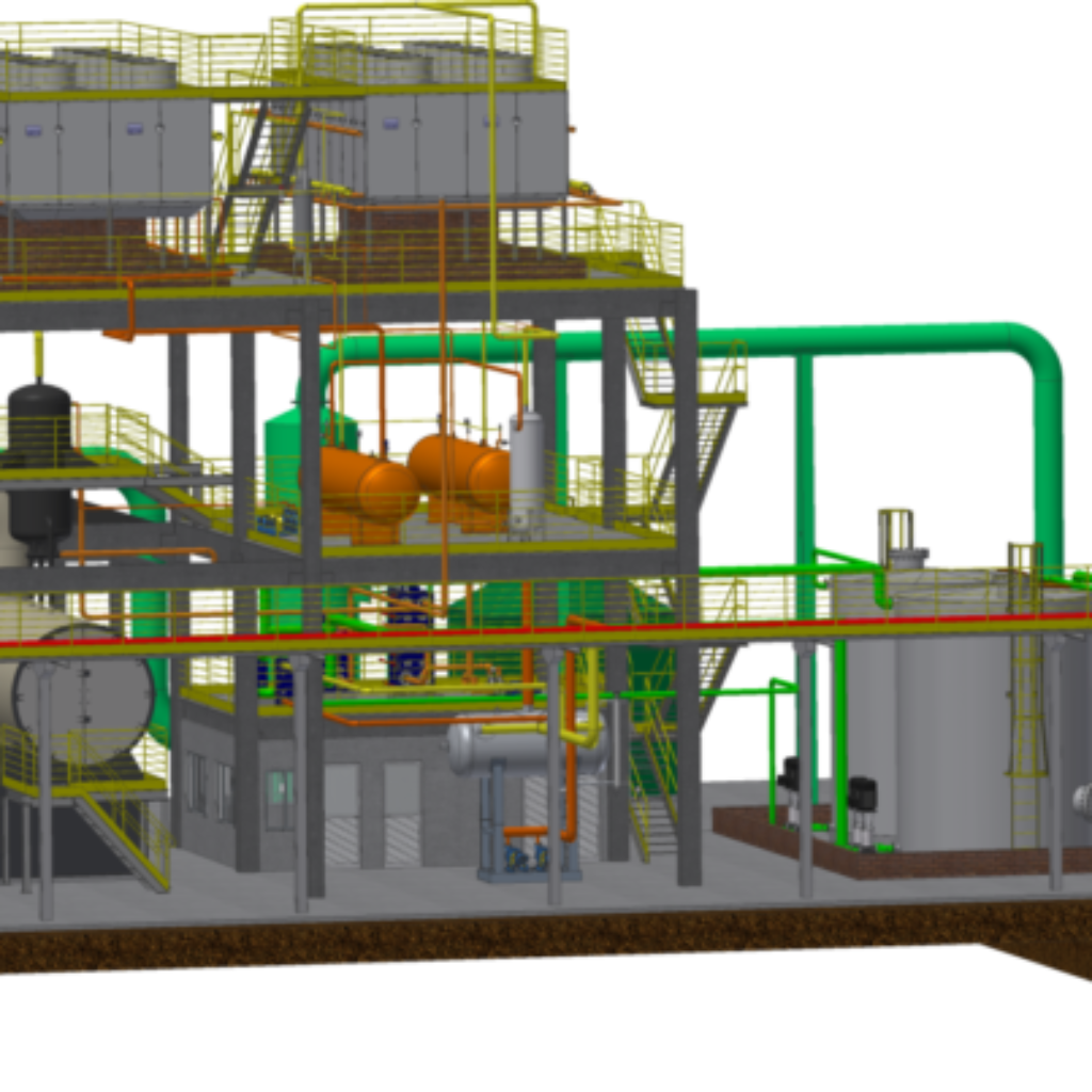 Planta SIRESP com a utilização de lodo: o sistema abrange o tratamento do lodo, secagem, produção de frio e calor e tratamento de emissões.